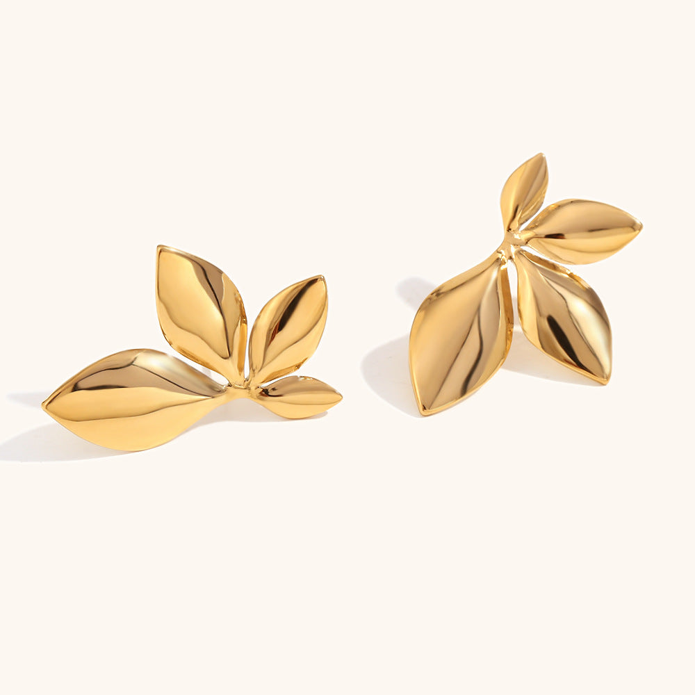 Leafs Textured Timeless Minimalist 18k Vermeil Gold Plated Vintage Retro Stud Earrings | Mix Mix Style-Mix MIx Style