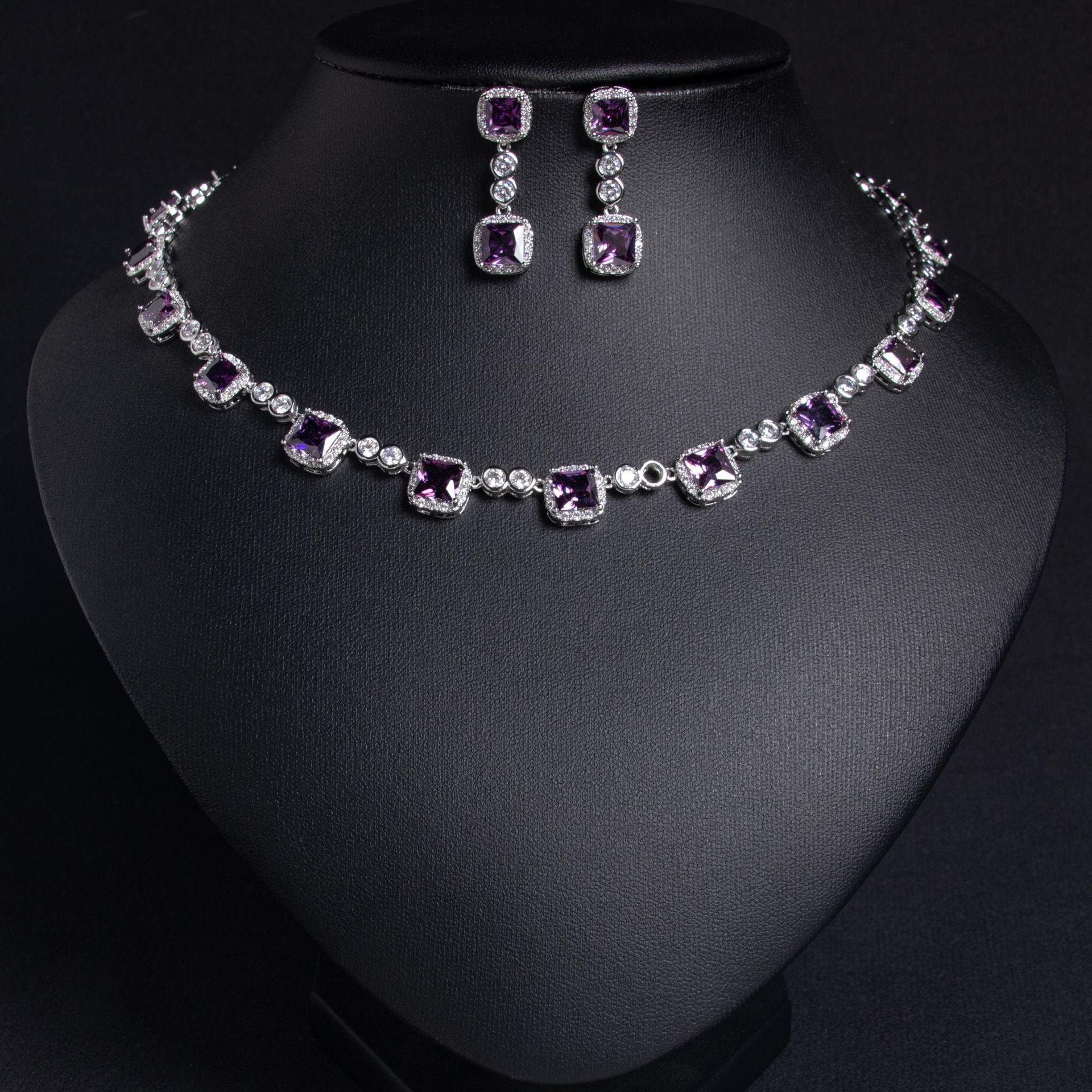 Cross-border hot-selling high-end simple bridal zircon necklace earrings fairy suit wedding dress accessories dinner jewelry-Mix MIx Style