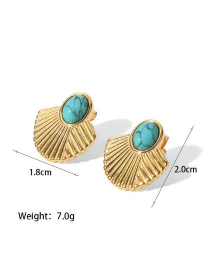 Vintage Green Natural Gem High-End 18k Gold Plated Earrings | Mix Mix Style [Hot Seller]-Mix MIx Style