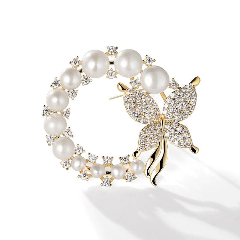 Xiliang Concubine Korean style high-end butterfly brooch round small fragrant style clothing accessories corsage pearl gift pin-Mix MIx Style