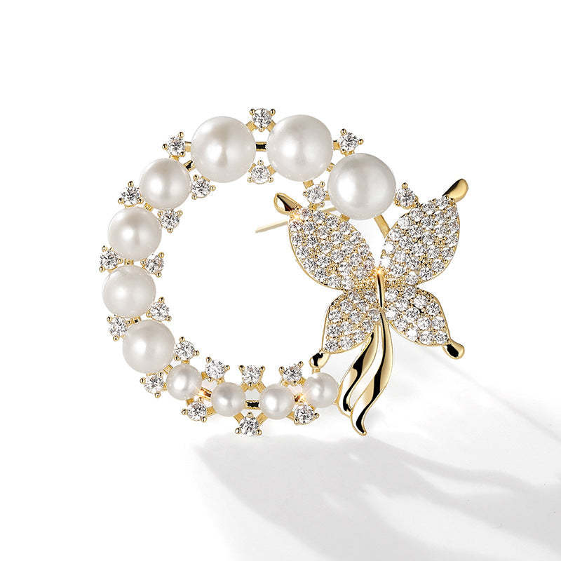 Xiliang Concubine Korean style high-end butterfly brooch round small fragrant style clothing accessories corsage pearl gift pin-Mix MIx Style