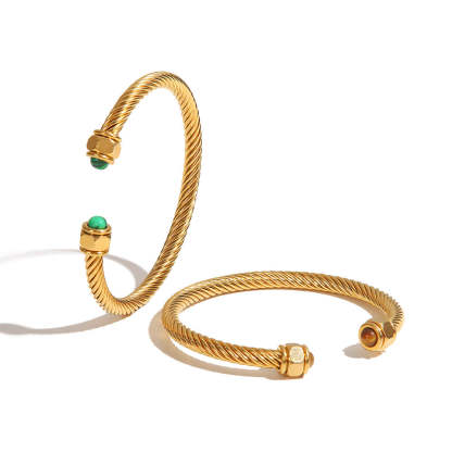 Trend C-shaped 18k Gold Plated Natural Gem Cuff Open Bracelet | Mix Mix Style-Mix MIx Style