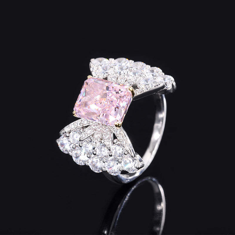 2022 New High Carbon Diamond 3ct Square 8*10 Bow Geometric Textured Women’s Ring Diamond S925 Silver-Mix MIx Style