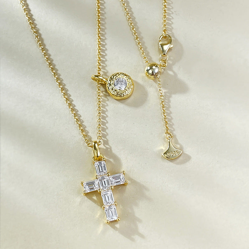 Mujing Jewelry S925 Silver Rectangular 3*4 Cross Pendant Fashion Versatile Commuting Style Telescopic Necklace Live Style-Mix MIx Style