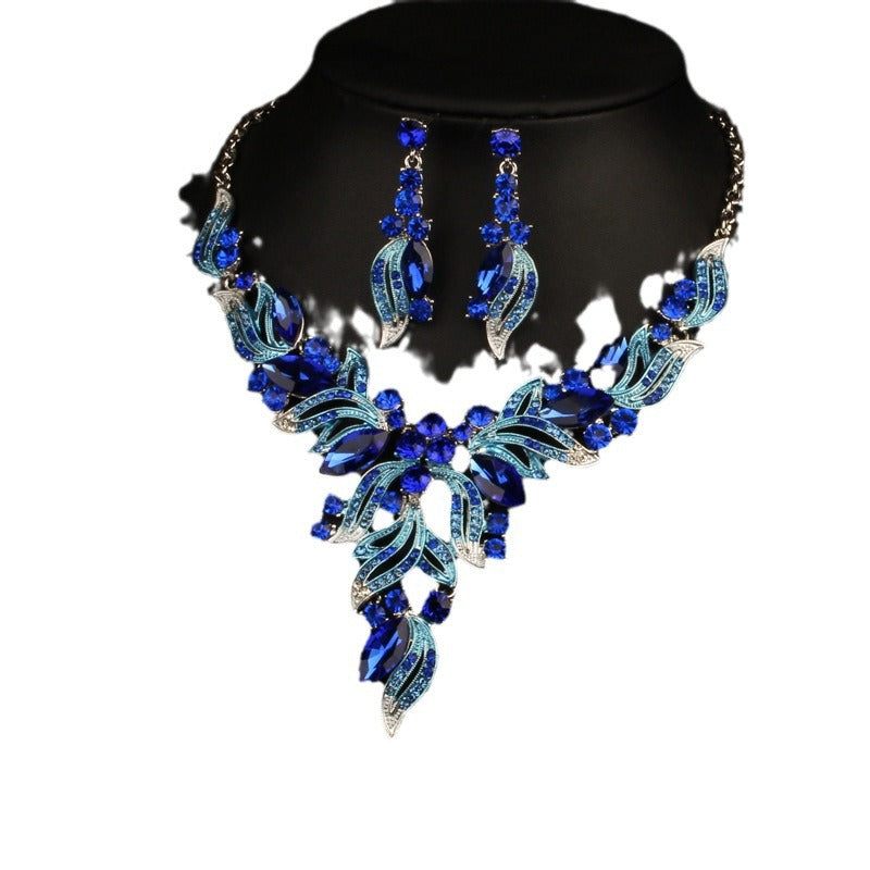 Geometric Vintage Multicolor Diamonds Luxury 18k Gold Plated Necklace & Drop Earrings Jewelry Set | Mix Mix Style-Mix MIx Style