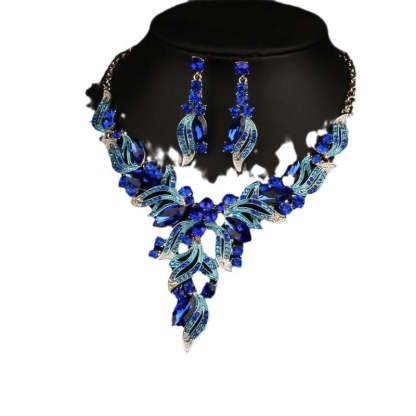 Geometric Vintage Multicolor Diamonds Luxury 18k Gold Plated Necklace & Drop Earrings Jewelry Set | Mix Mix Style-Mix MIx Style