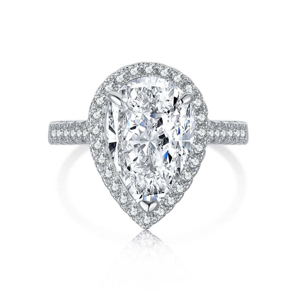 s925 sterling silver ring female high-end ice flower cut redian diamond bottom cut water drop 8*12 simulation high carbon diamond ring-Mix MIx Style