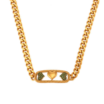 Thick Chain Retro Classic Hearts Pink Diamonds Luxury 18k Vermeil Gold Plated Necklace Jewelry | Mix Mix Style-Mix MIx Style