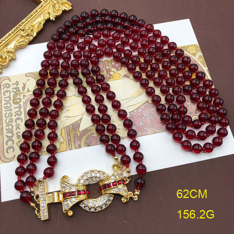 Red Multi-layer Retro Classic Beads Micro Diamonds Luxury 18k Gold Plated Necklace Bracelet Jewelry Set | Mix Mix Style-Mix MIx Style