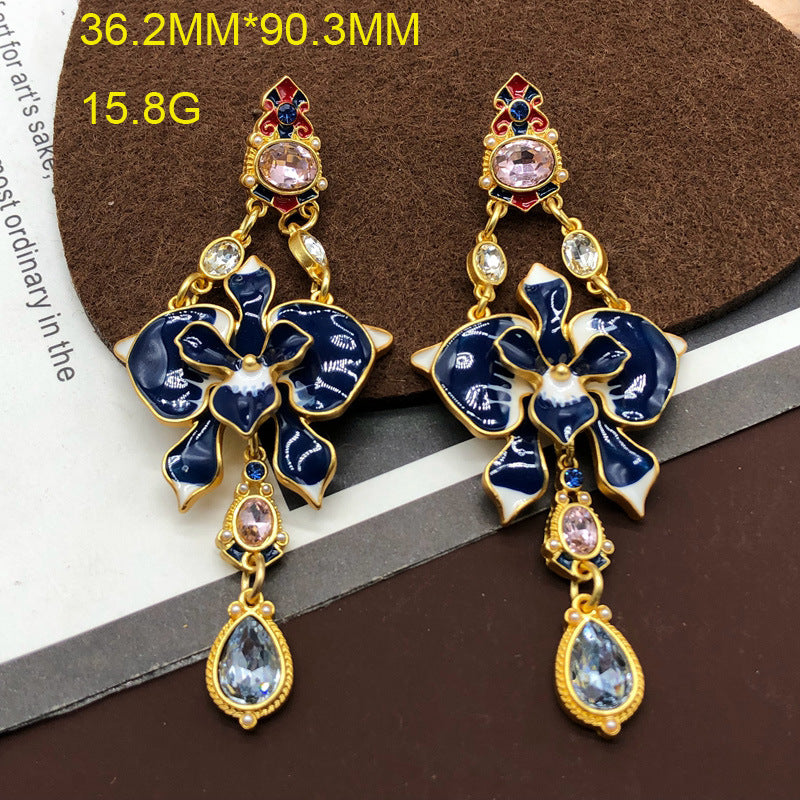 Blue - Pink Flower Shaped Drop Pear Cut Moissanite Diamonds Luxury 18k Vermeil Gold Plated Drop Earrings | Mix Mix Style-Mix MIx Style