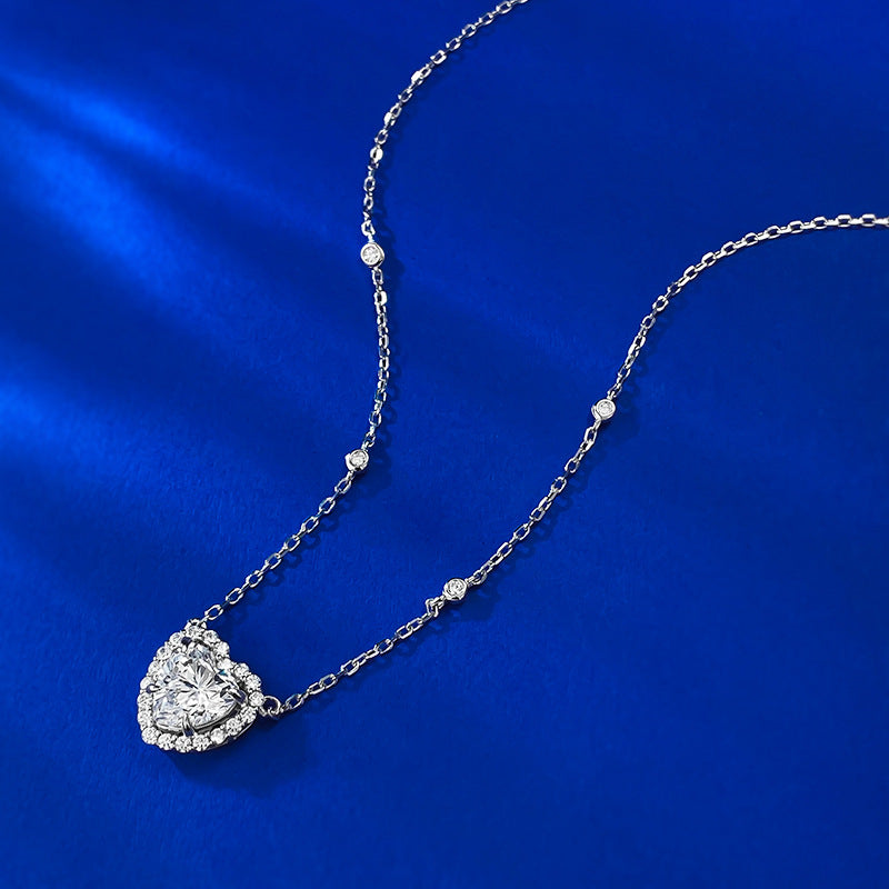 Mujing Jewelry European and American new 3ct S925 silver inlaid 8*8mm heart-shaped necklace pendant female clavicle chain for girlfriend-Mix MIx Style