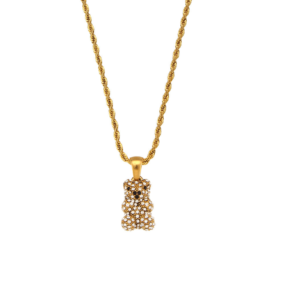 Retro Teddy Bear Classic Solid Diamonds Pendant Luxury 18k Gold Plated Necklace Jewelry | Mix Mix Style-Mix MIx Style