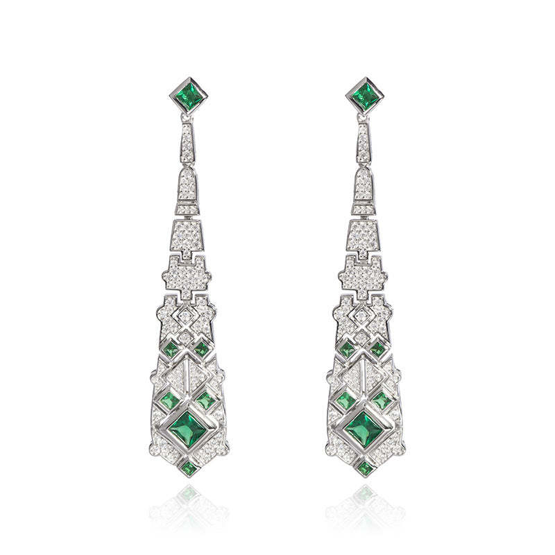 2024 new art deco old money style long green nano earrings 925 silver retro high-end earrings wholesale-Mix MIx Style