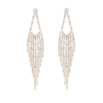 Super fairy temperament long rhombus face-modifying earrings trendy high-end zircon inlaid wedding dress matching earrings-Mix MIx Style