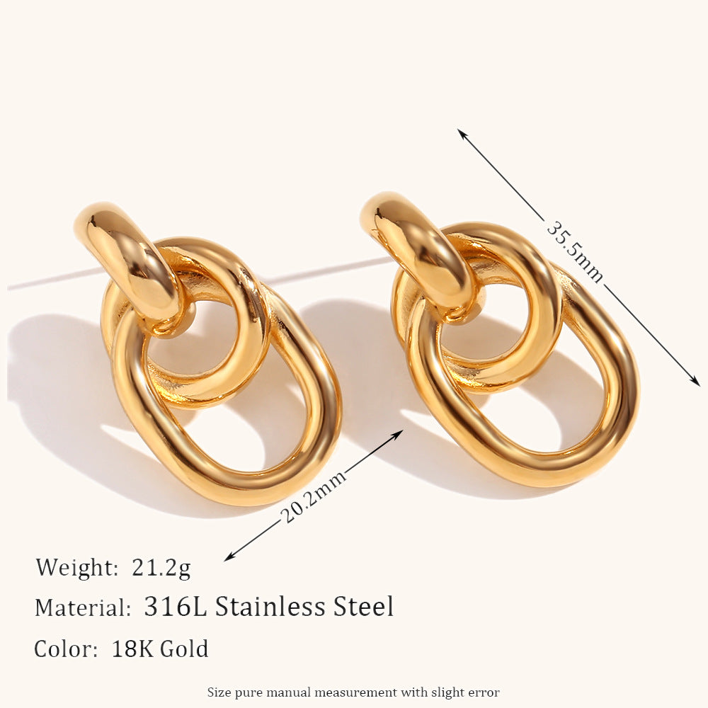 Thick Chain Geometric Trendy Elegant 18k Vermeil Gold Plated Vintage Retro Drop Earrings | Mix Mix Style-Mix MIx Style