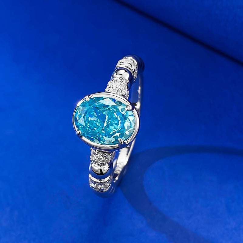 Sky Blue Dainty Solitarie OvalCut Moissanite Diamond 3ct 18k White Gold Engagement Ring | Mix Mix Style-Mix MIx Style