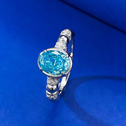 Sky Blue Dainty Solitarie OvalCut Moissanite Diamond 3ct 18k White Gold Engagement Ring | Mix Mix Style-Mix MIx Style
