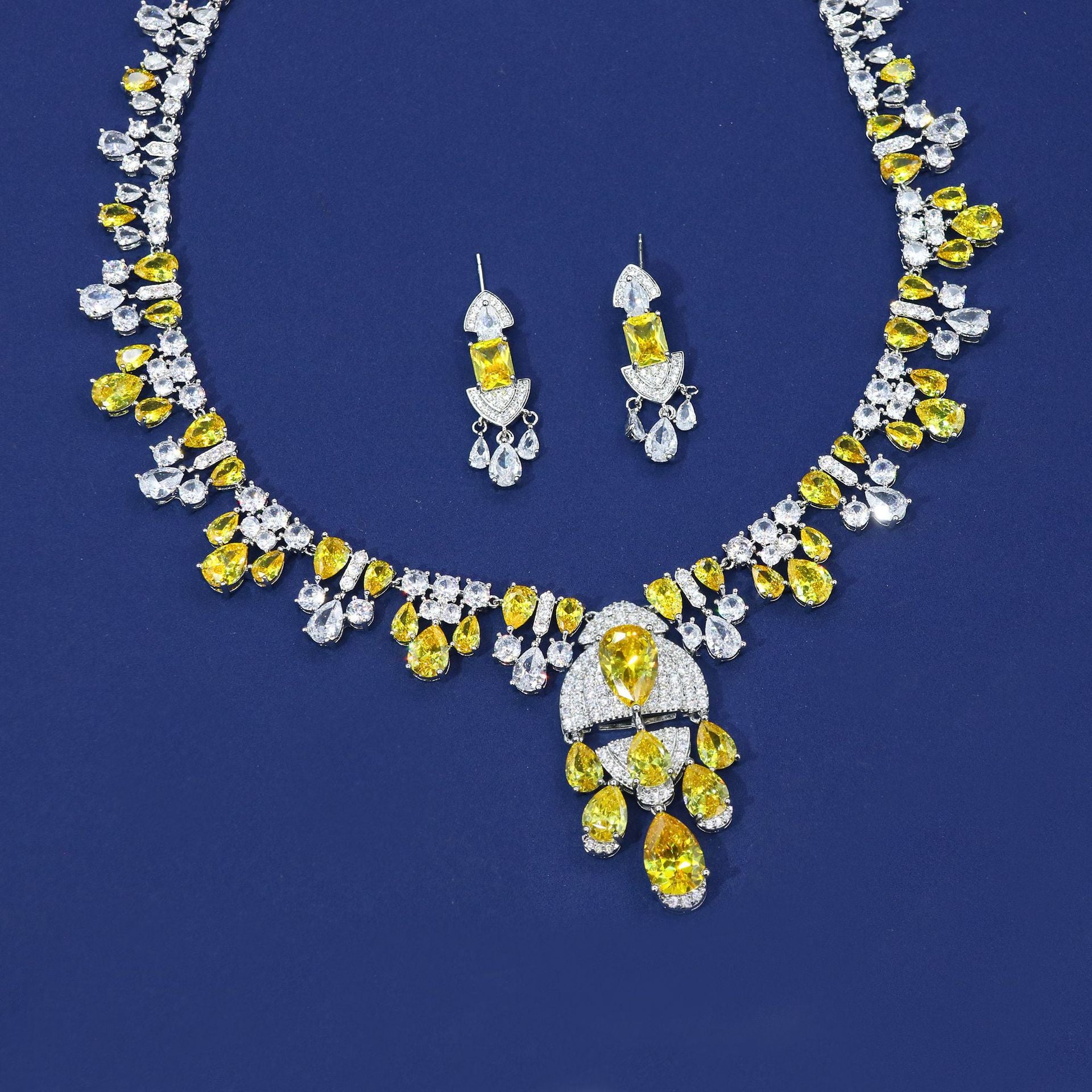 Cross-border European and American luxury heavy-duty women's hot jewelry set Internet celebrity water drop zircon necklace earrings jewelry wholesale-Mix MIx Style