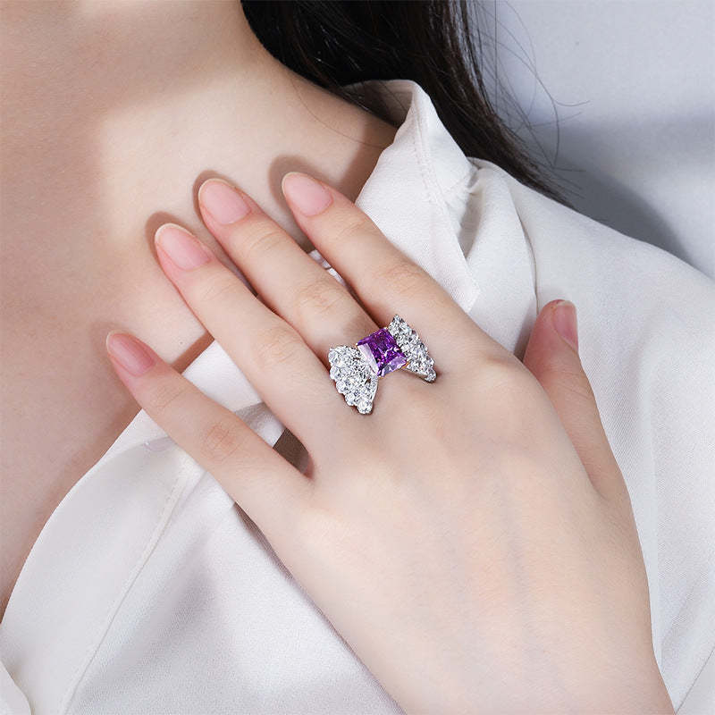 2022 New High Carbon Diamond 3ct Square 8*10 Bow Geometric Textured Women’s Ring Diamond S925 Silver-Mix MIx Style