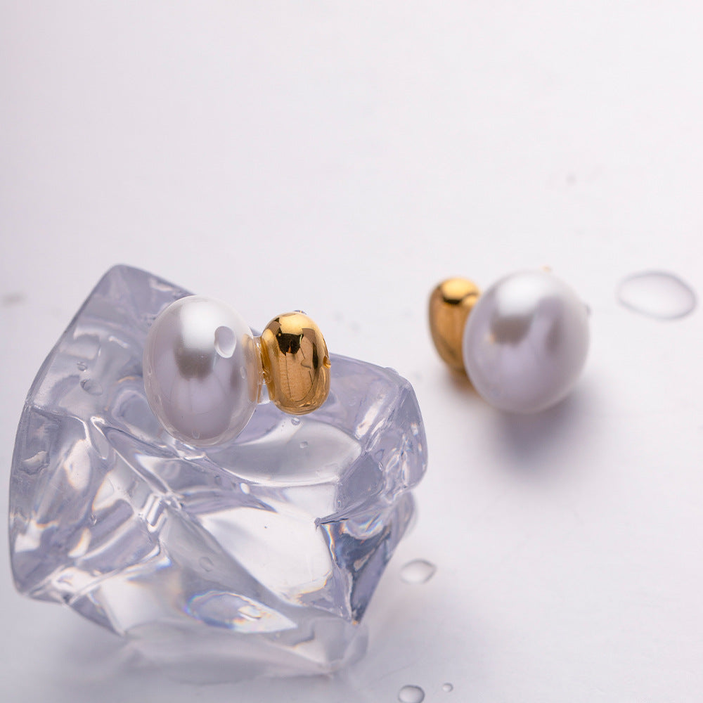 Two-color Timeless WhiteAkoya Pearl Elegant 18k Vermeil Gold Plated Stud Earrings | Mix Mix Style-Mix MIx Style