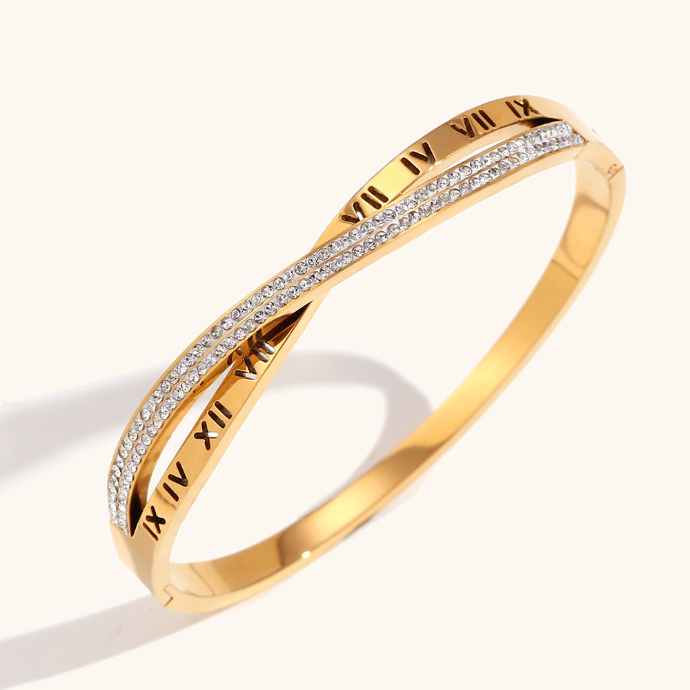 European and American cross-border Roman numeral cross rhinestone buckle bracelet stainless steel gold-plated fashionable simple light luxury hand jewelry-Mix MIx Style