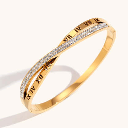 European and American cross-border Roman numeral cross rhinestone buckle bracelet stainless steel gold-plated fashionable simple light luxury hand jewelry-Mix MIx Style