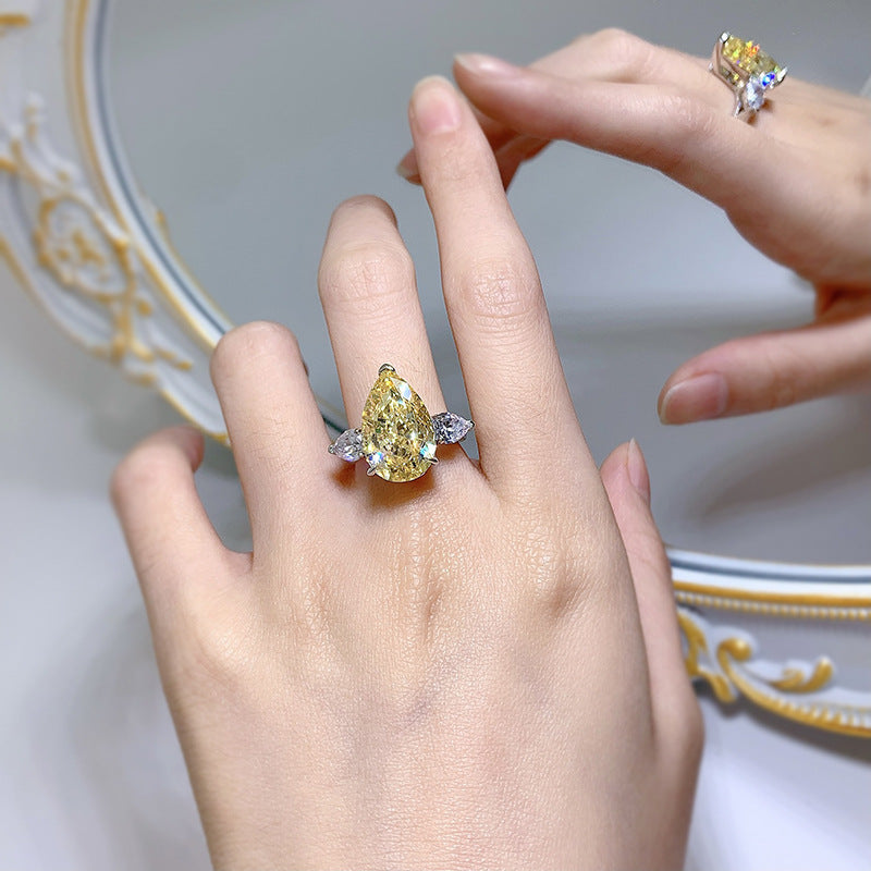 Yellow Drop Pear Cut Moissanite Diamond 5ct 18k White Gold Plated Engagement Ring | Mix Mix Style-Mix MIx Style