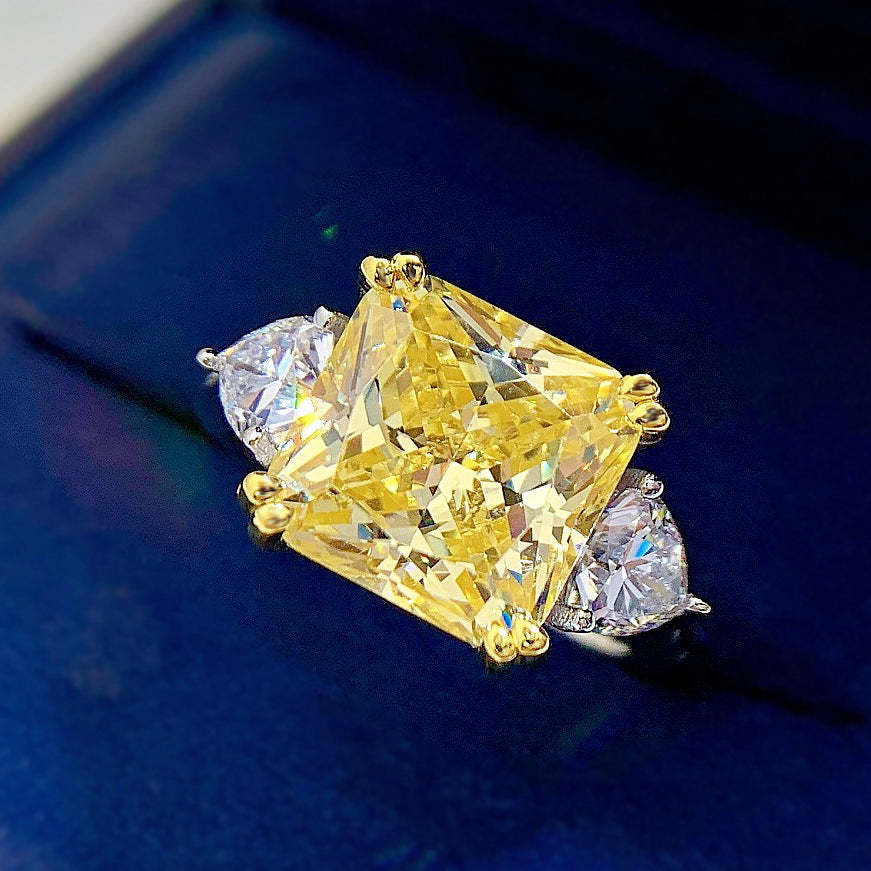 Yellow/Pink Cushion Cut Moissanite Diamonds 5ct 18k White Gold Plated Engagement Ring | Mix Mix Style-Mix MIx Style