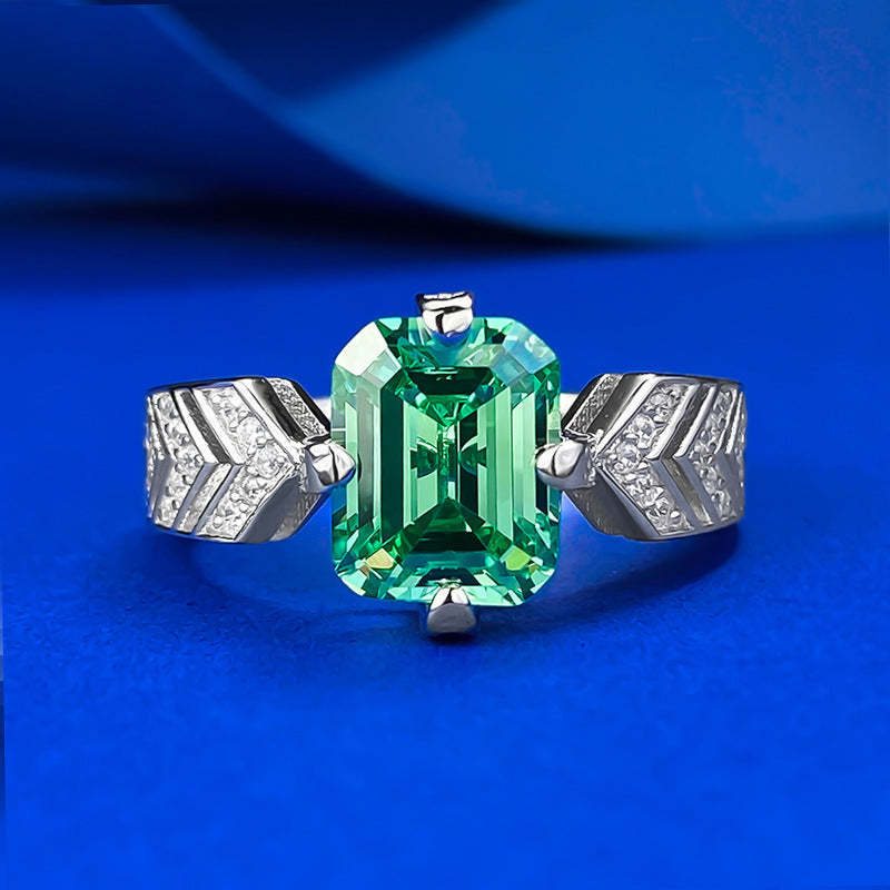 Mujing Jewelry European and American 3ct new 925 silver inlaid 7*9 tourmaline green ring ins foreign trade model ins cross-border factory direct sales-Mix MIx Style