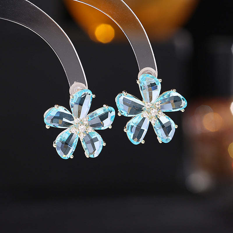 Super fairy temperament girlish fresh earrings trendy niche design earrings s925 silver needle color crystal flower earrings-Mix MIx Style