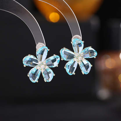 Super fairy temperament girlish fresh earrings trendy niche design earrings s925 silver needle color crystal flower earrings-Mix MIx Style