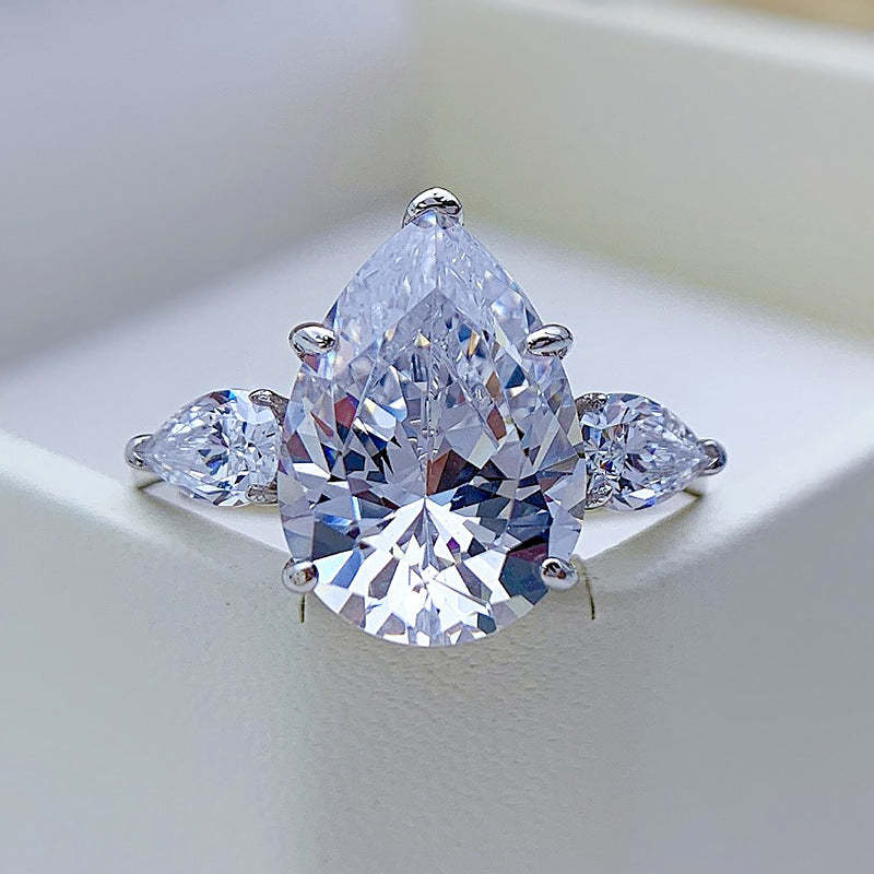 Mujing Jewelry 10*14 Water Drop Pear Shape Engagement Ring Female 925 Silver Internet Celebrity Water Drop Diamond Ring European and American Jewelry Ring-Mix MIx Style