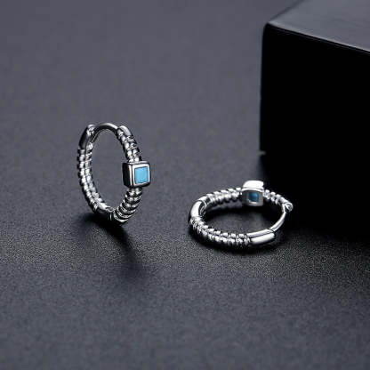 Classic Aquamarine Blue Elegant 18k Vermeil/White Gold Plated Vintage Retro Hoop Earrings | Mix Mix Style-Mix MIx Style