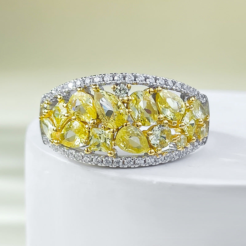 Yellow High Elegant Pear Cut Moissanite Diamonds 18k White Gold Plated Engagement Ring | Mix Mix Style-Mix MIx Style