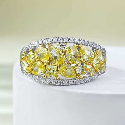 Yellow High Elegant Pear Cut Moissanite Diamonds 18k White Gold Plated Engagement Ring | Mix Mix Style-Mix MIx Style