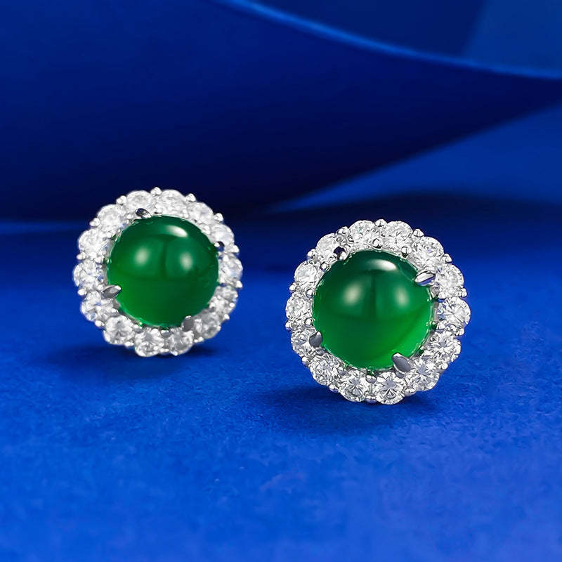 Green & White Dazzling Moissanite Diamonds Elegant 18k White Gold Plated Stud Earrings | Mix Mix Style-Mix MIx Style