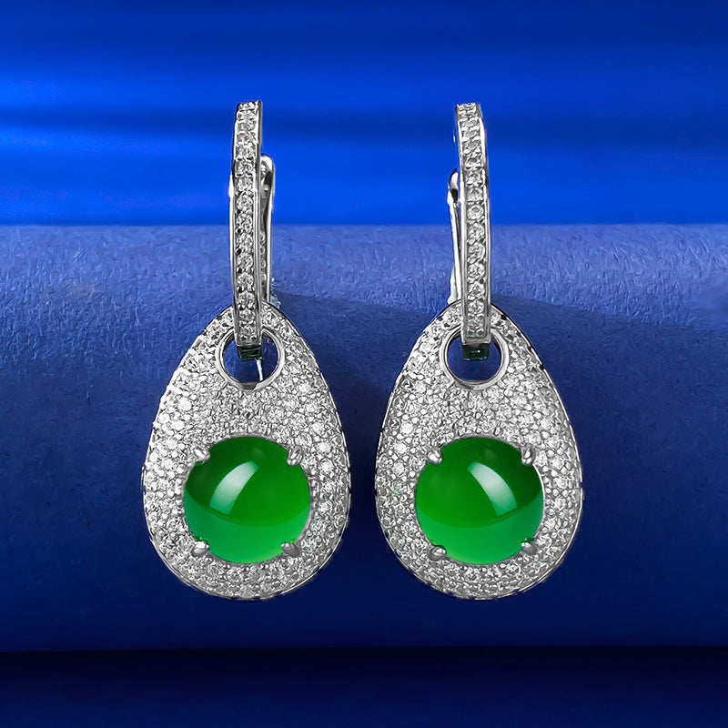 Green & White Zipper Shaped Timeless Moissanite Diamonds Elegant 18k White Gold Plated Drop Earrings | Mix Mix Style-Mix MIx Style