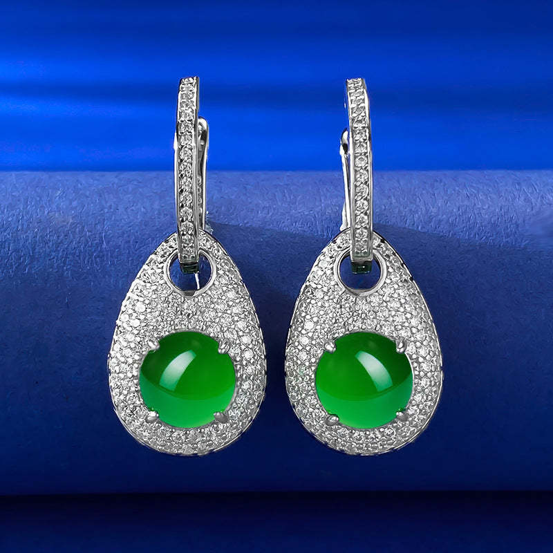 Green & White Zipper Shaped Timeless Moissanite Diamonds Elegant 18k White Gold Plated Drop Earrings | Mix Mix Style-Mix MIx Style