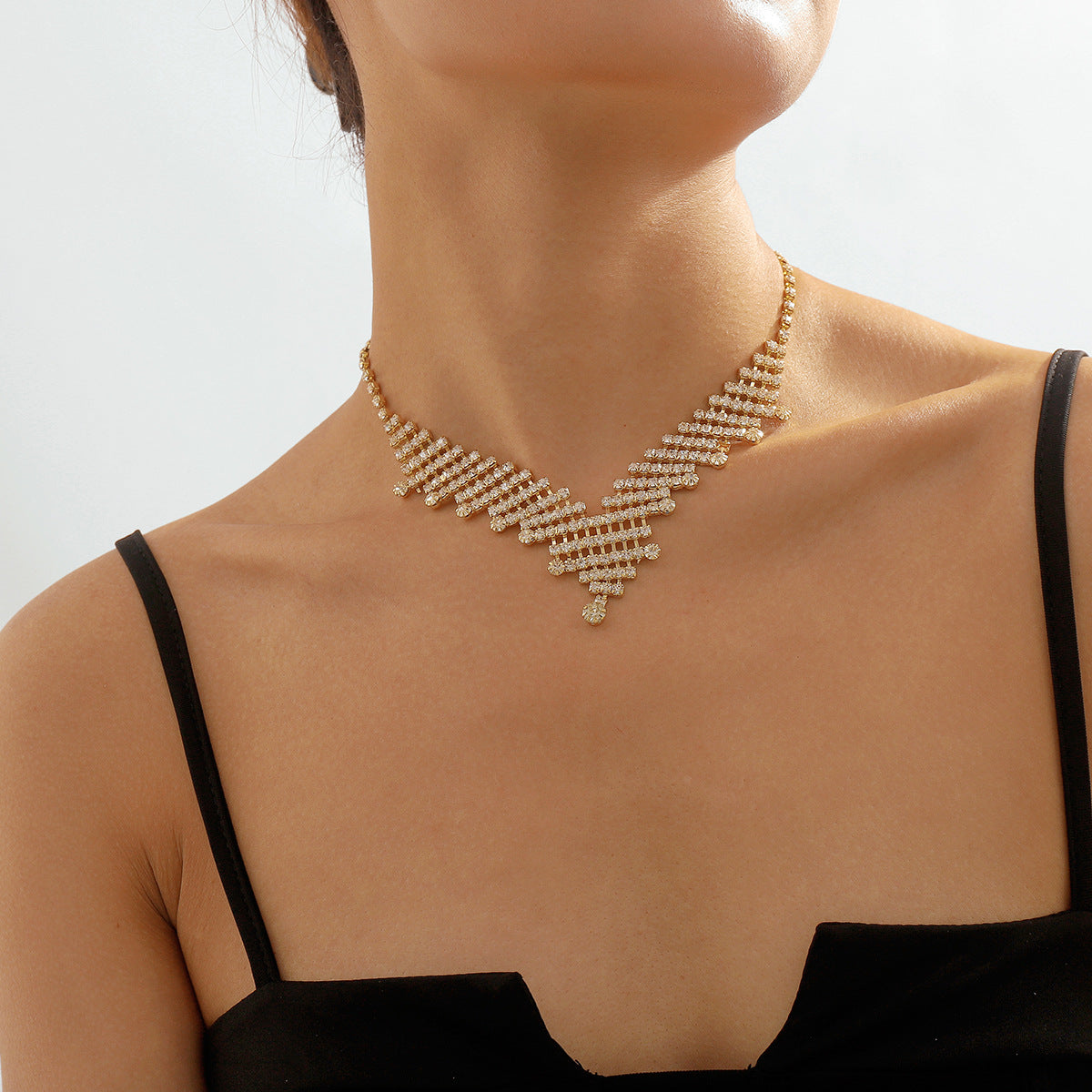 Dainty Golden Retro Classis Diamonds Elegant Triangle 18k Gold Plated Necklace Jewelry | Mix Mix Style-Mix MIx Style