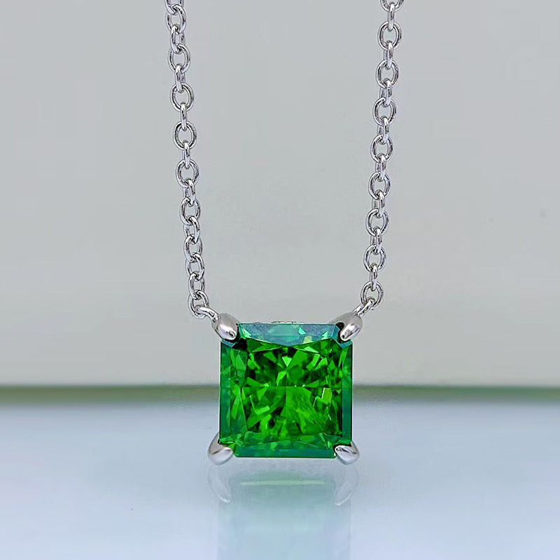Mujing Jewelry New Pink High 2.5ct Carbon Diamond Pendant Inlaid 8*8 Geometric Simple 925 Silver Necklace 40+3-Mix MIx Style