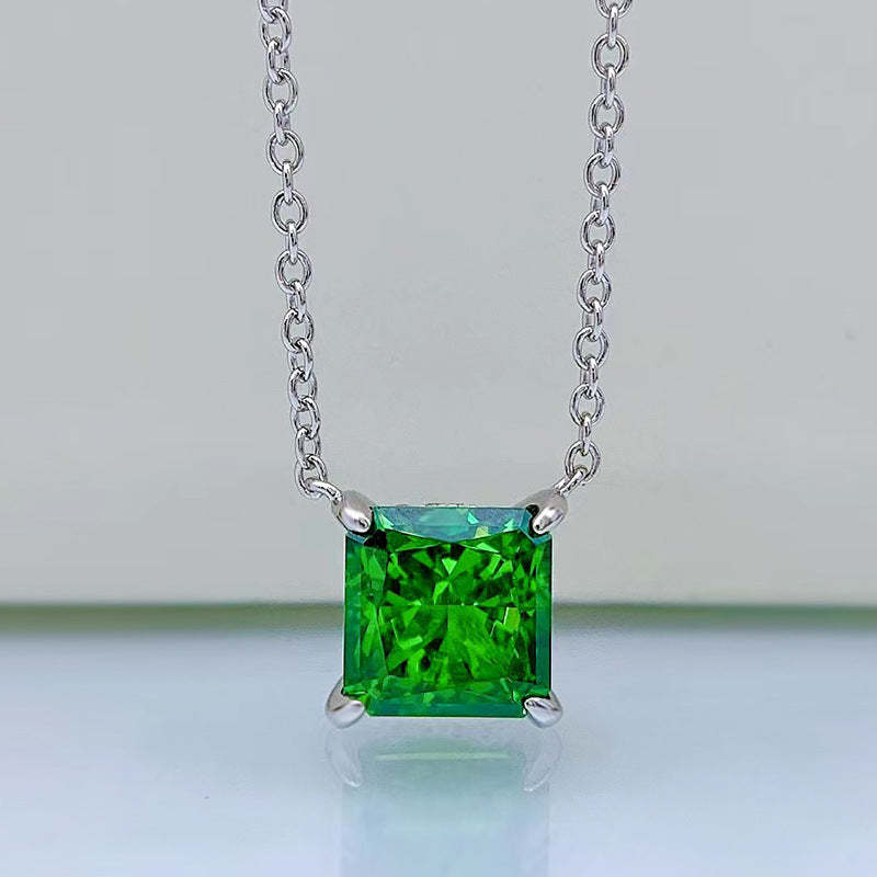 Mujing Jewelry New Pink High 2.5ct Carbon Diamond Pendant Inlaid 8*8 Geometric Simple 925 Silver Necklace 40+3-Mix MIx Style