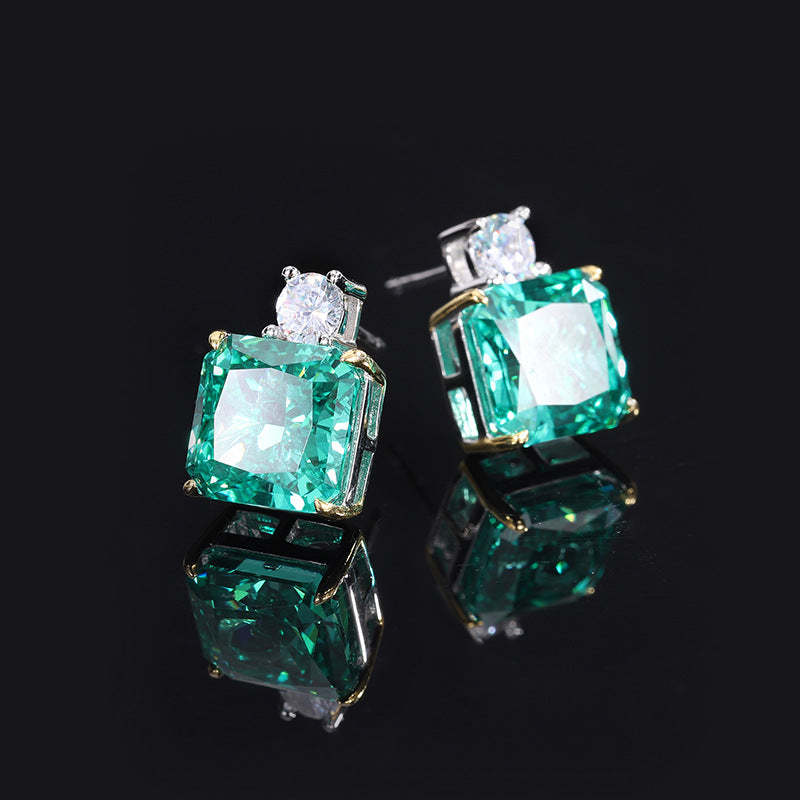 S925 Silver Hot Selling High Carbon Diamond Radiant Cut Emerald Pendant Ring 14*14 Earrings 10*10 Women's Set-Mix MIx Style