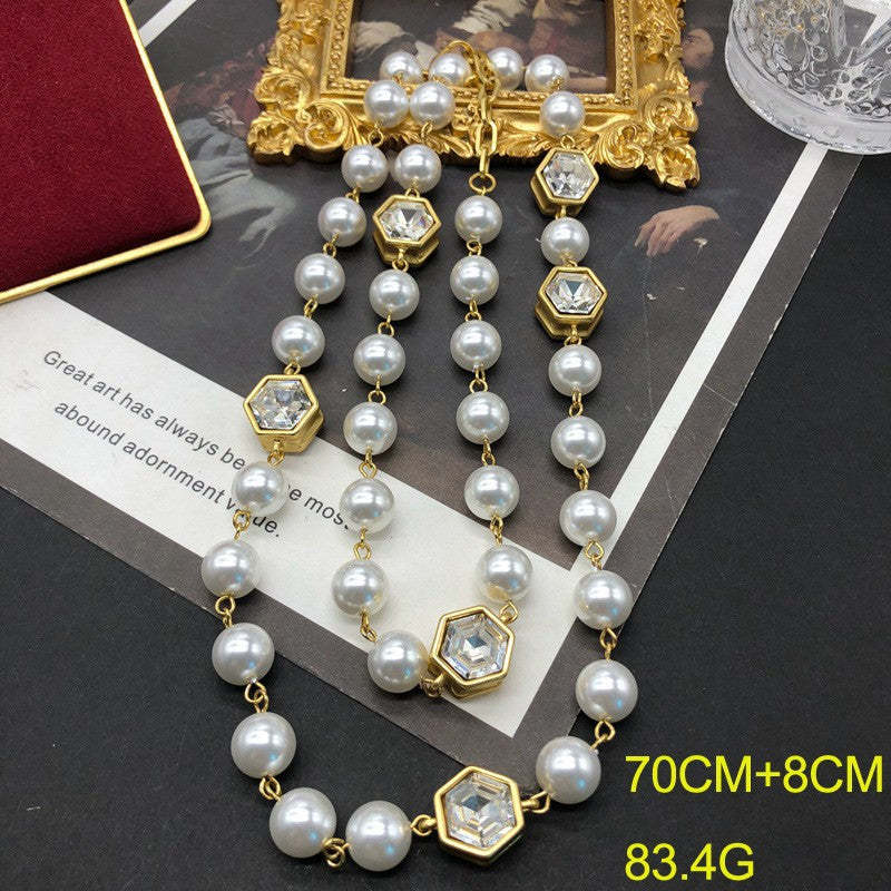 Slver Vintage Classic Multi-Layer Grey/ White PEarls Luxury 18k Gold Plated Long Necklace Jewelry | Mix Mix Style-Mix MIx Style