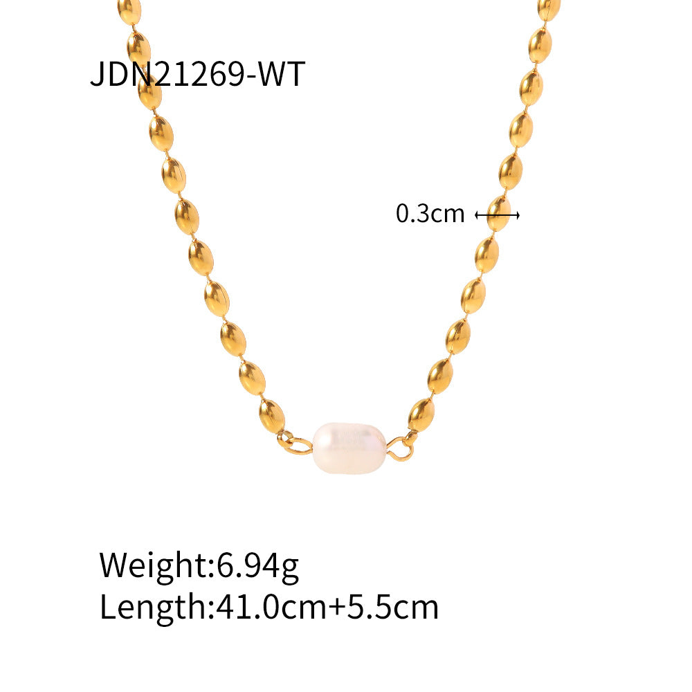 Minimalist Vintage Golden Beads Akoya Pearl Pendant Luxury 18k Gold Plated Necklace Bracelet Jewelry Set | Mix Mix Style-Mix MIx Style