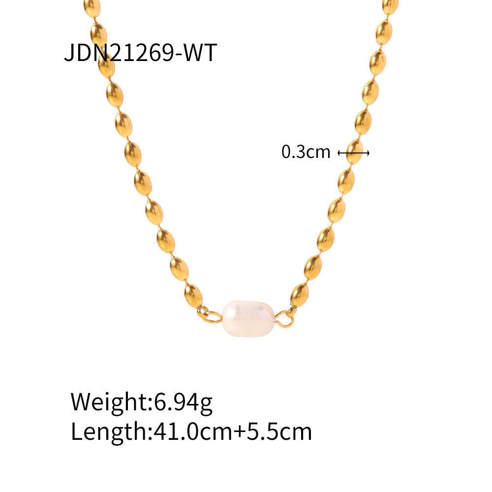 Minimalist Vintage Golden Beads Akoya Pearl Pendant Luxury 18k Gold Plated Necklace Bracelet Jewelry Set | Mix Mix Style-Mix MIx Style