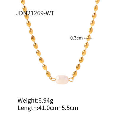 Minimalist Vintage Golden Beads Akoya Pearl Pendant Luxury 18k Gold Plated Necklace Bracelet Jewelry Set | Mix Mix Style-Mix MIx Style