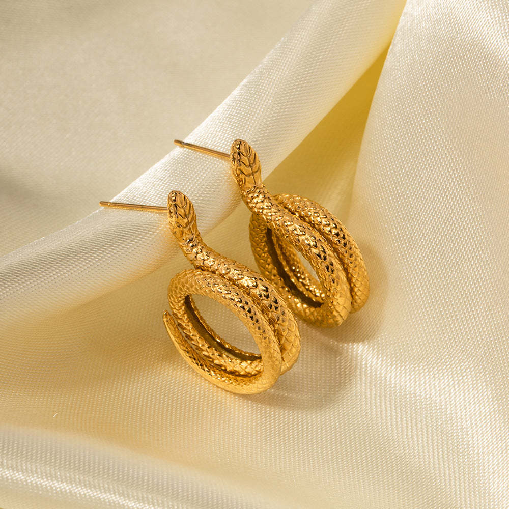Snake Shaped Trendy Moissanite Diamonds Elegant 18k Vermeil Gold Plated Vintage Retro Drop Earrings | Mix Mix Style-Mix MIx Style