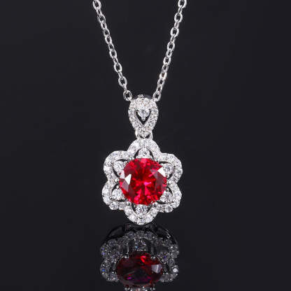 2023 New S925 Silver Jewelry Simulated Red Sapphire Round Niche Set Main Stone 8mm-6mm-Mix MIx Style