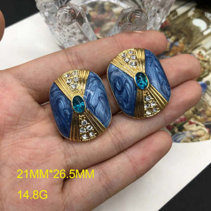 Green - Blue Trendy Oval Cut Moissanite Diamonds Luxury 18k Vermeil Gold Plated Stud Earrings | Mix Mix Style-Mix MIx Style