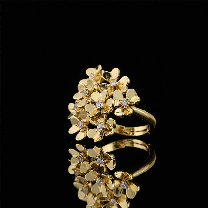 Bohemian style exaggerated copper-plated 18K gold flower ornament ring for women with adjustable opening in stock-Mix MIx Style